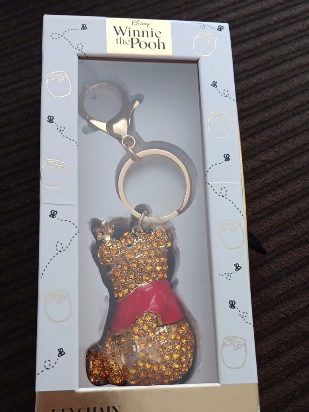 Disney Winnie the Pooh Gold and Red Crystal Keychain